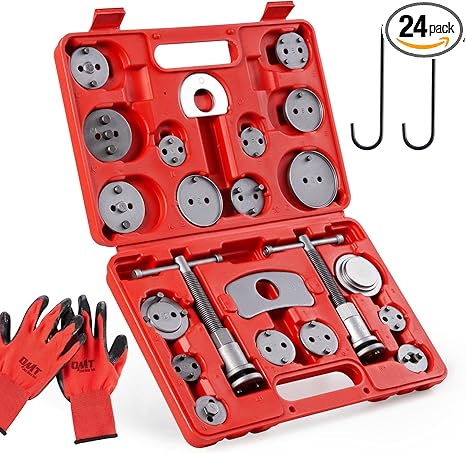 Orion Motor Tech 24pcs Brake Caliper Tool, Heavy Duty Brake Caliper Compression Tool Caliper Piston Tool for Brake Pad Replacement Reset, with Thrust Bolt Assemblies Retaining Plates 18 Disc Adapters
