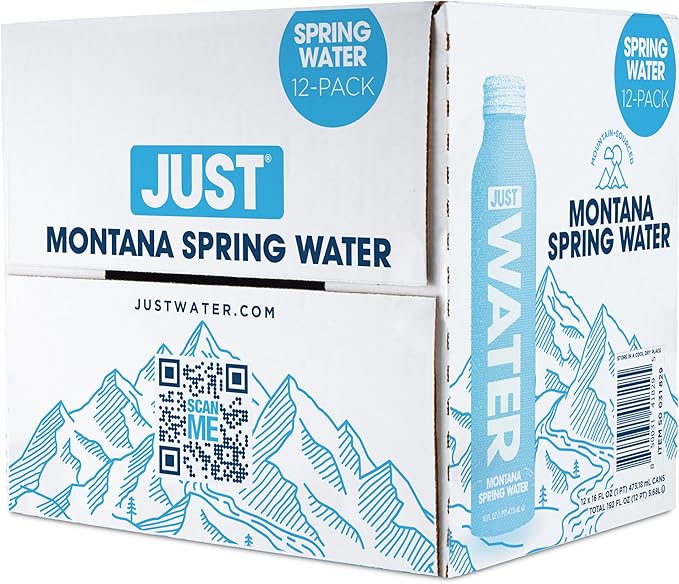 JUST Water, Premium Pure Still Spring Water in an infinitely recyclable aluminum bottle- Naturally Alkaline, High 8.0 pH - Fully Recyclable canned water, 16 Fl Oz (Pack of 12)
