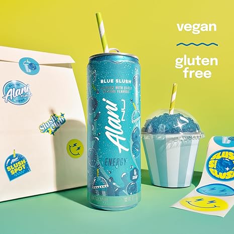 Alani Nu BLUE SLUSH, Sugar Free, Low Calorie Energy Drinks, 200mg Caffeine, Biotin, B Vitamins, Zero Sugar, 10 Calories, 12 Fl Oz Cans, 24 Pack