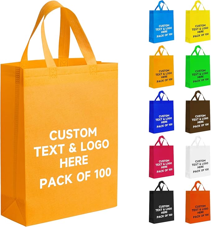 METAPRINT 100 Pcs Custom Non-woven Bags with Handle, Custom Tote Bags Bulk, Personalized Reusable Grocery Bags, Shopping Bags, Customized Promotional Item Totes for Business Activities, Store