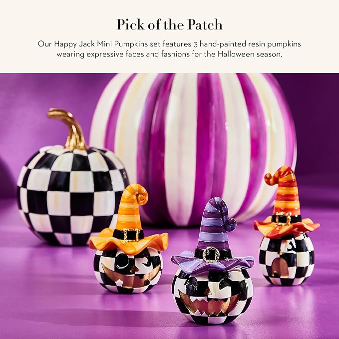 MACKENZIE-CHILDS Mini Happy Jack Pumpkins, Resin Halloween Decor for Home Decoration, Set of 3