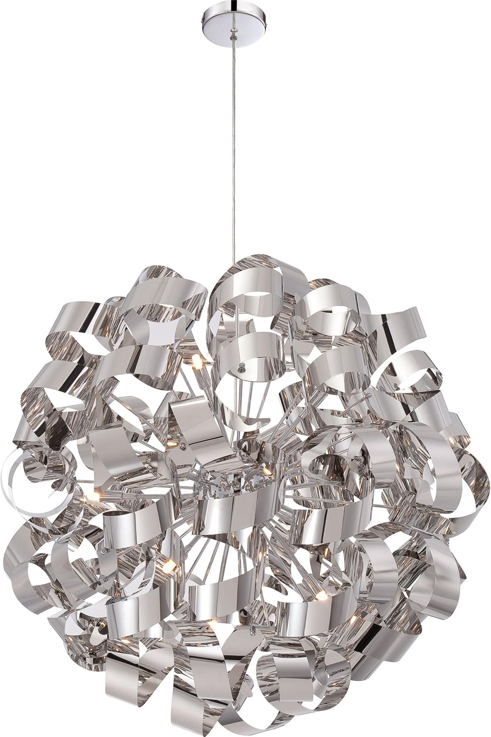 Quoizel RBN2831C Ribbons Curved Metal Foyer Pendant Ceiling Lighting, 12-Light, Xenon 480 Watts, Polished Chrome (31"H x 31"W)