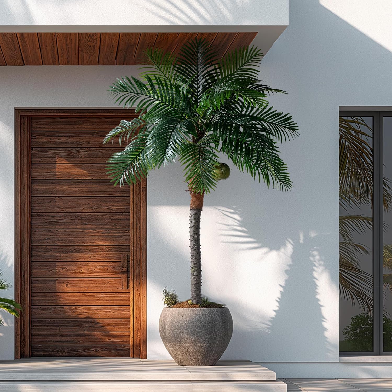 8.2FT Artificial Phoenix Palm Tree with Coconut Fruit Outdoor Indoor Decor Large Faux Coconut Silk Palm Tree Tropical Fake Tree Large Faux Sago Palm Plant for Home Yard Outside Patio Poolside