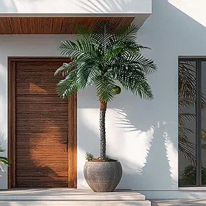 8.2FT Artificial Phoenix Palm Tree with Coconut Fruit Outdoor Indoor Decor Large Faux Coconut Silk Palm Tree Tropical Fake Tree Large Faux Sago Palm Plant for Home Yard Outside Patio Poolside