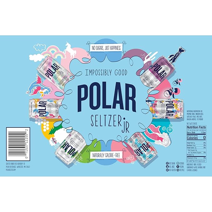 Polar Seltzer Jr Variety Pack, 7.5 fl oz cans, 24 pack, Six Flavors, Mini Cans, No Sugar, No Sweeteners
