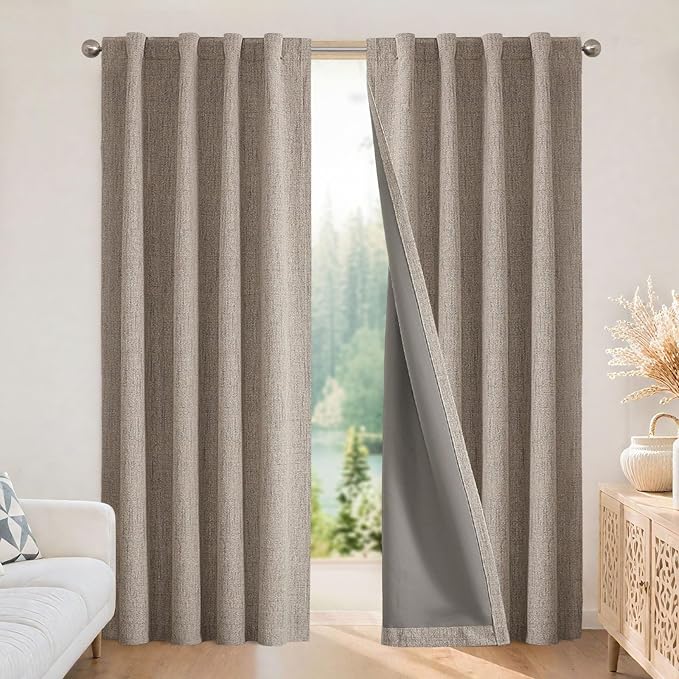 Joydeco Blackout Curtains for Bedroom - 84 Inch Long Blackout Curtains 2 Panels, 100% Light Blocking Thermal Insulated Room Darkening Curtains, Linen Textured for Living Room, Rod Pocket & Back Tabs
