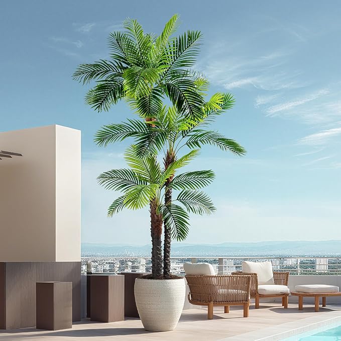 9.1FT Artificial Phoenix Palm Tree with Coconut Fruit Outdoor Indoor Decor Large Faux Coconut Silk Palm Tree Tropical Fake Tree Large Faux Sago Palm Plant for Home Yard Outside Patio Poolside