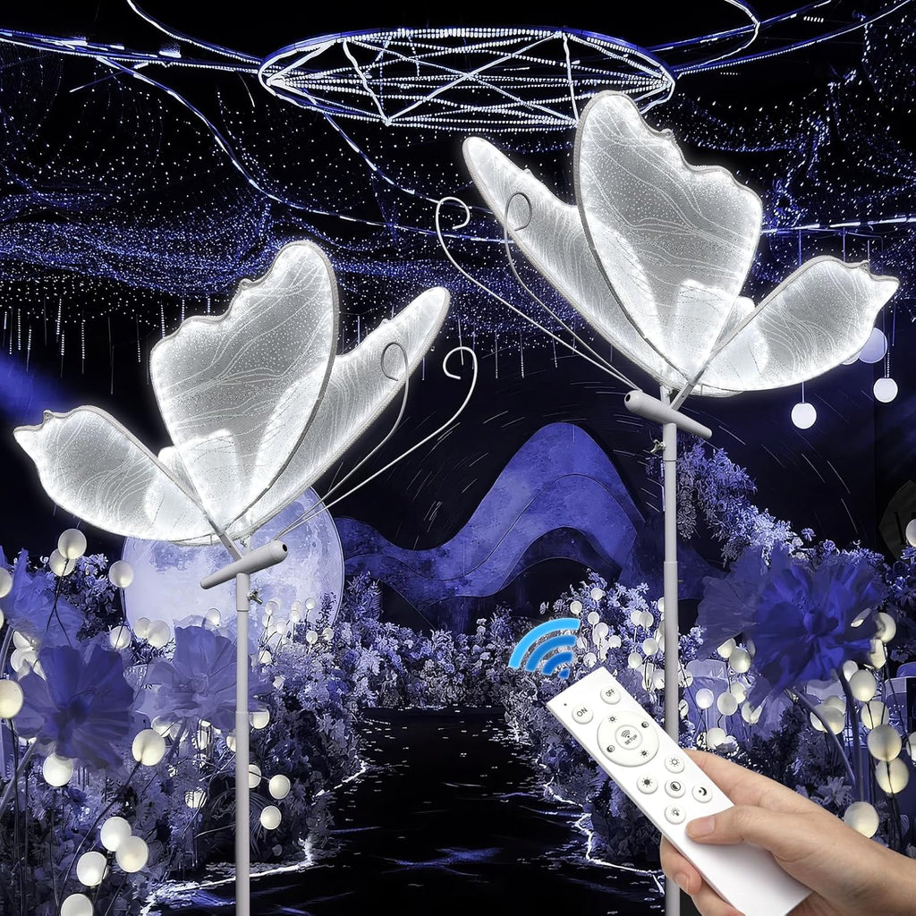Wedding Butterfly Dimmable Floor Lamp: LED Butterflies Light with Remote Control - White & Warm Lights Butterfly Prop for Birthday Party Decoration - Baby Shower Bridal Shower Home Decor (23.6 in,2)