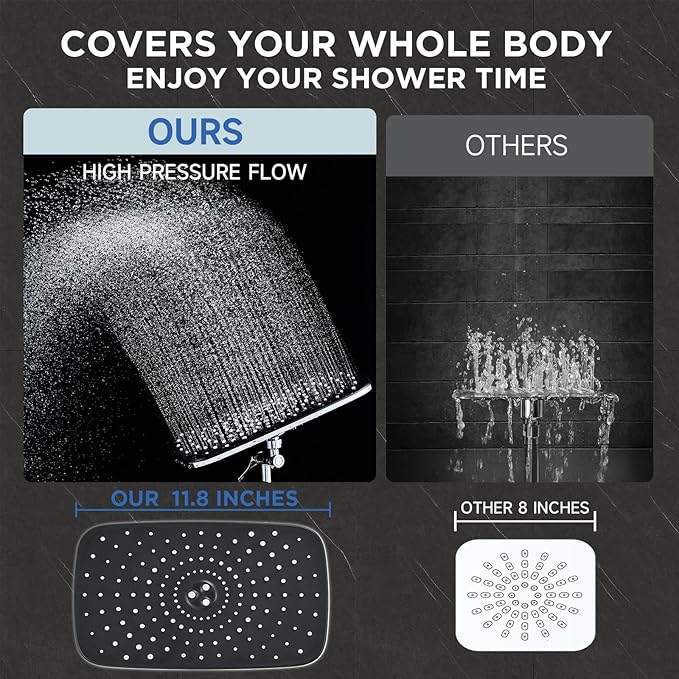 Veken Wide Rain Shower Head with Handheld, High Pressure Rainfall Showerhead Combo with Arm for Bathroom Accessories, Home Decor, Detachable Dual Shower with Multi Modes Handheld Spray, Silver Chrome