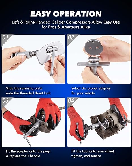 Orion Motor Tech 24pcs Brake Caliper Tool, Heavy Duty Brake Caliper Compression Tool Caliper Piston Tool for Brake Pad Replacement Reset, with Thrust Bolt Assemblies Retaining Plates 18 Disc Adapters