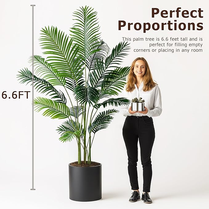 6.6FT Artificial Areca Palm Tree-Lifelike Palm Plant,Faux Tropical Areca Floor Plant Tall Faux Silk Large Artificial Plants for Indoor Home Living Room Corner Decor（No Planter）