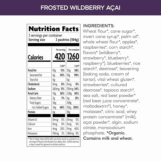 Nature's Path Organic Frosted Wildberry Acai Toaster Pastries, 11 Ounce (Pack of 12), Non-GMO, Made From Real Acai