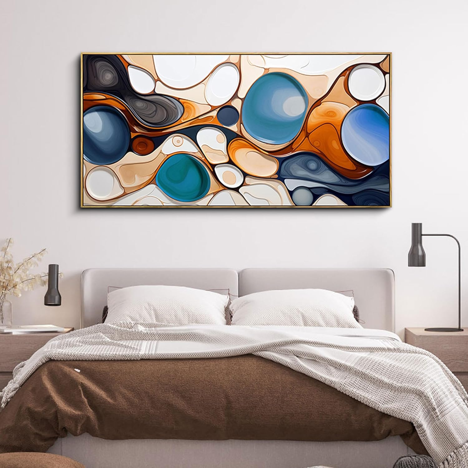 yiijeah Large Paintings for Living Room - Abstract Canvas Picture Boho Minimalism Modern Oversized Wall Decor Blue and Orange Prints Wall Decor for Office Bedroom Home Decoration - 58x29 Inches