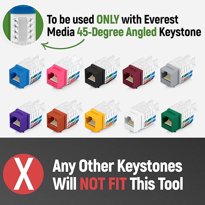 Everest 45Term - 45° Angled Speed Termination Keystone Tool - Time Saver Network Punch Down Tool - To Be Used ONLY with Everest 45° Angled RJ45 Cat5e, Cat6a and Cat6 Keystone Jacks (B0BCHJPRY4)