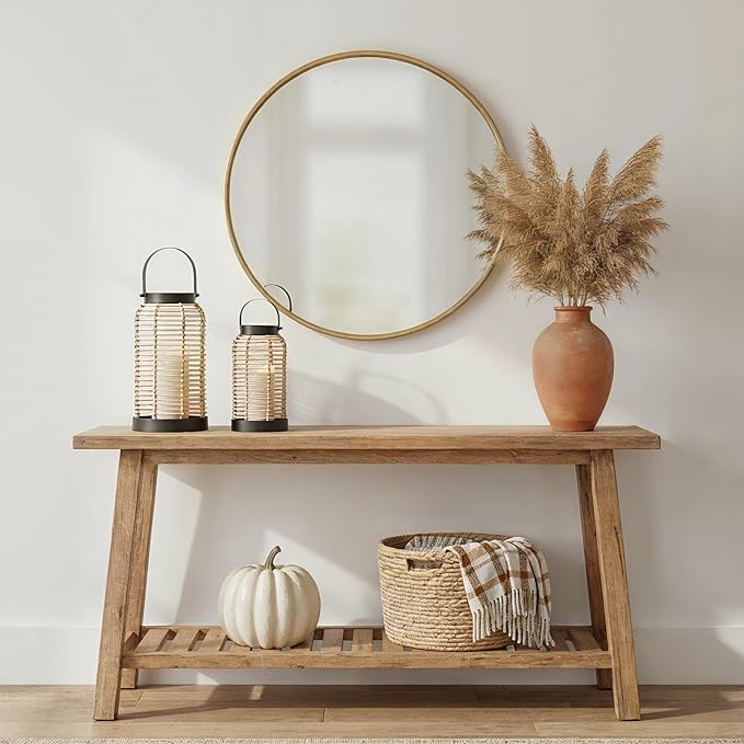 Natural Rattan Boho Lanterns - Handcrafted Chic Decor to Enhance Your Home - Modern Farmhouse Beauty Perfect for Any Living Room, Patio & Porch, Indoor and Outdoor Coffee Table or Kitchen Dining Table
