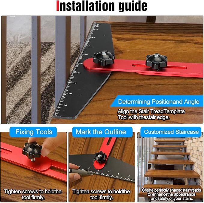 Stair Tread Template Tool, Solid Stair Measuring Tool, Stair Tread Tools Stair Tread Jig Stair Gauge Jig Stair Template Stair Step Tool Shelf Red