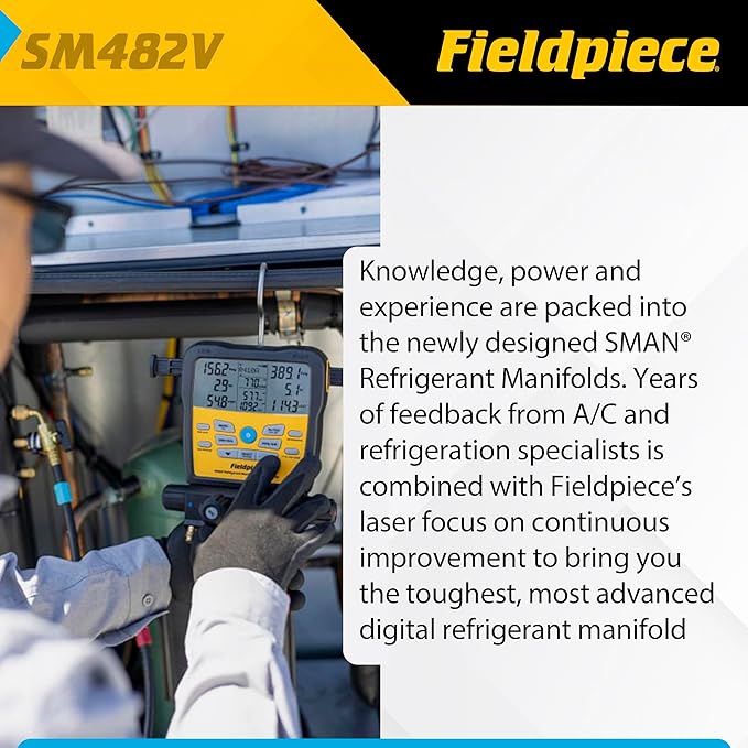 Fieldpiece SM482V Wireless 4-Port SMAN Refrigerant Manifold with Vacuum Gauge – Air Conditioning/Refrigerant Digital Gauges for HVAC & Refrigeration