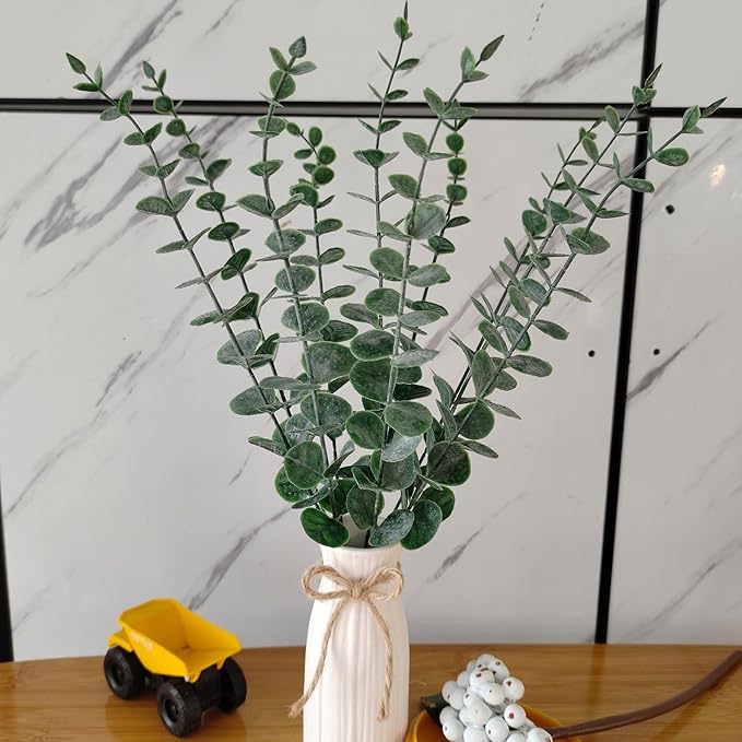 40pcs Eucalyptus Stems Fake Plant Faux Greenery Branches Artificial Eucalyptus Leaves Stems Fake Flowers Leaves for Wedding Decor Home Office Party Christmas Decoration Artificial Flowers Indoor