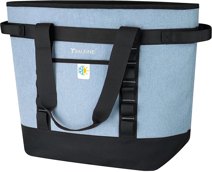 BALEINE Large 45-Can Cooler Bags Insulated, PEVA Soft Cooler Tote Bag, Insulated Grocery Bags with Zippered Top (10.5 Gallon, Teal)