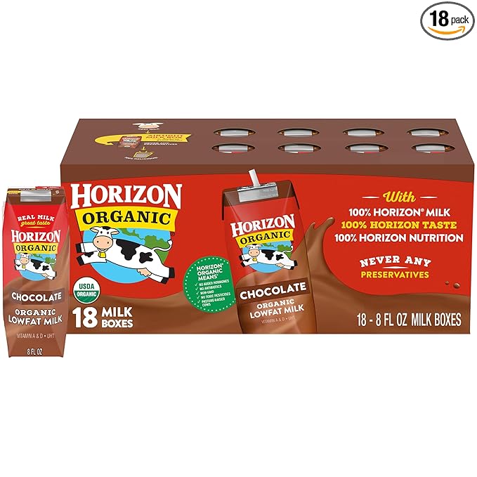 Horizon Organic Shelf-Stable 1% Lowfat Milk Boxes, Chocolate, 8 Fl Oz, 18 Pack