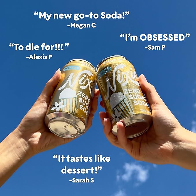 Nixie Organic Zero Sugar Soda, Cream Soda, Organic, 0 Sugar, 0 Calories, Healthy Soda Pop, Non-GMO, Caffeine Free, 12oz Cans (12 Pack)