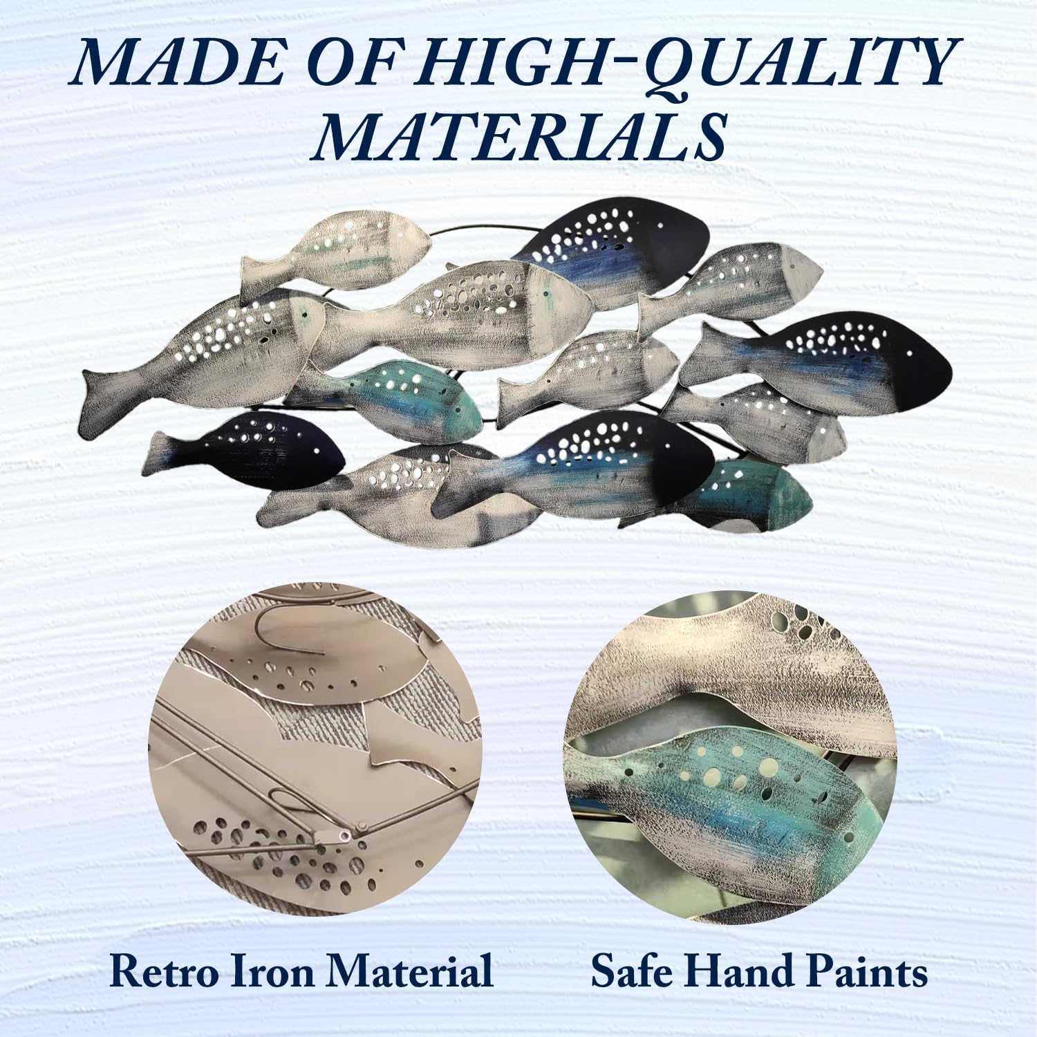 FMXYMC Coastal Ocean Metal 3D Fish Wall Sculpture, 50" x 20", Hand Painted Hanging Decoration for Living Room/Bedroom/Dining Room