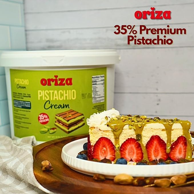 Oriza Pistachio Cream, 10lbs Pail (Pack of 2) – Premium Bakery Spread with 35% Pistachios, Palm Oil Free, Non-GMO – Ideal for Pastries, Gelato, Cakes & Dessert Filling