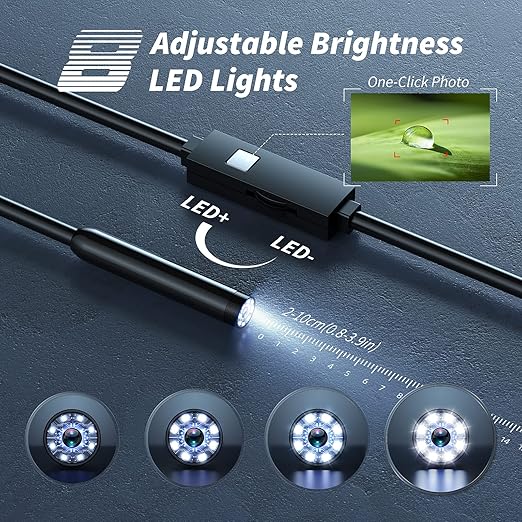 Endoscope Camera with Light,1920P HD Borescope Tools with 8 Adjustable LED Lights, Endoscope with Semi-Rigid Snake Camera, Inspection Borescope for iOS and Android-16.4ft Single Lens