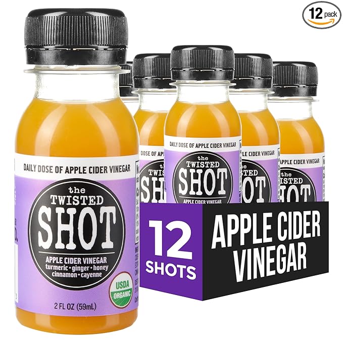The Twisted Shot | Organic Apple Cider Vinegar Wellness Shots with Ginger, Turmeric, Honey, Cinnamon and Cayenne | Digestion, Immunity and Gut Health Support | Ready to Drink | 12, 2 oz Mini Bottles