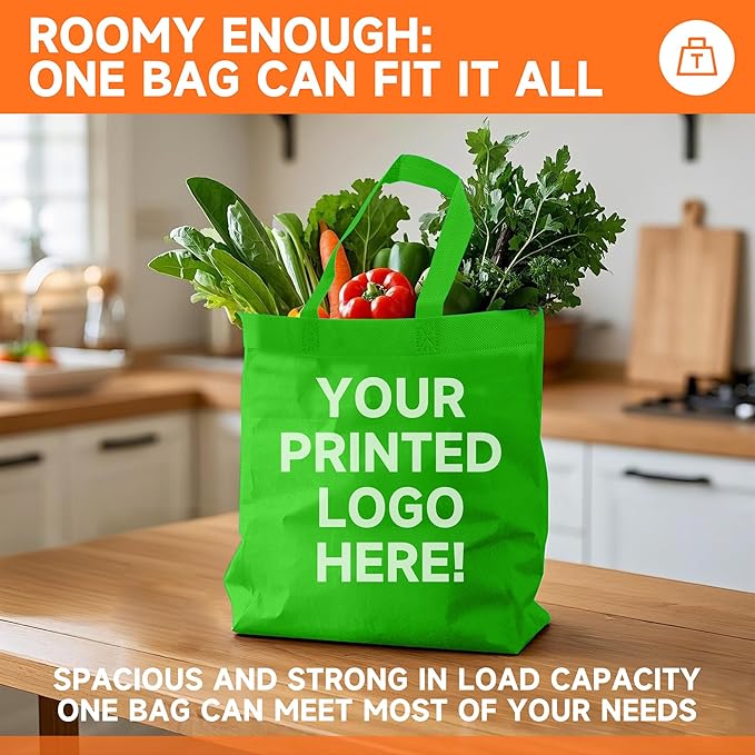 METAPRINT 100 Pcs Custom Non-woven Bags with Handle, Custom Tote Bags Bulk, Personalized Reusable Grocery Bags, Shopping Bags, Customized Promotional Item Totes for Business Activities, Store