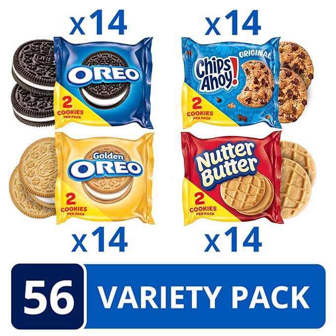 OREO Original, OREO Golden, CHIPS AHOY! & Nutter Butter Cookie Snacks Variety Pack, 56 Snack Packs (2 Cookies Per Pack)