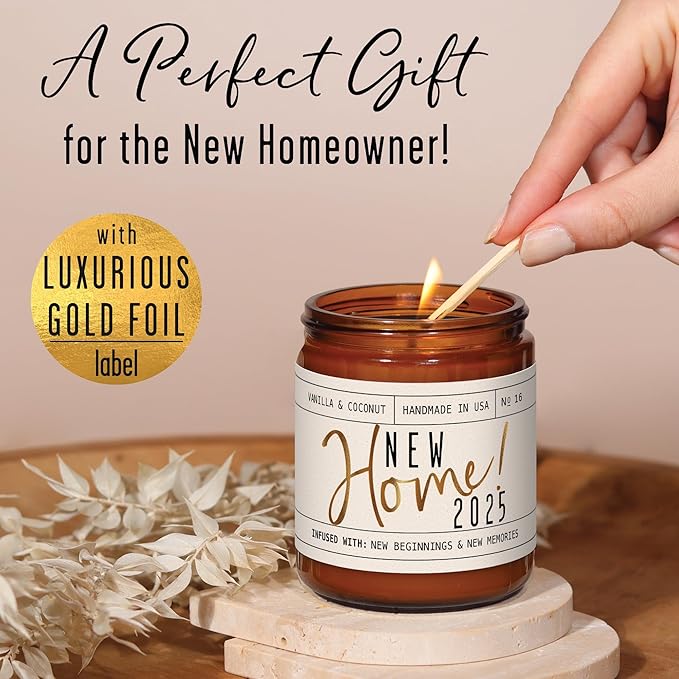 House Warming Gifts New Home, Housewarming Gifts New Home 2025' Soy Candle, w/Vanilla, Coconut & Vetiver I for New House I 9oz Jar, 50Hr Burn, Made in USA