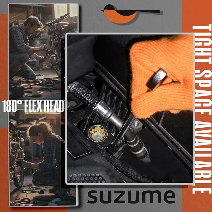 SUZUME 24-Piece Metric and SAE Flex Head Ratcheting Wrench Set 72 Teeth Cr-V Steel Ratcheting Wrench Set with 180° Flex Head Ratchet Wrenches Set For Auto,Machine Repair