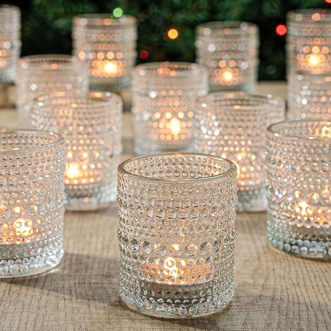36Pcs Votive Candle Holders for Christmas Decorations, 2x2.5in Clear Glass Tea Light Candle Holder, Tealight Candle Holders Votives for Wedding Home Winter New Year