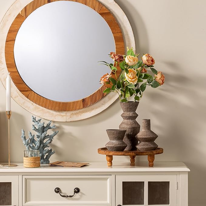 Ceramic Vase Home Table Decor - Brown Flower Vase Set of 3 Living Room Kitchen Decorations Farmhouse Modern Rustic Vases Decorative Centerpiece for Shelf Bedroom Office Bathroom Dining Coffee Desk