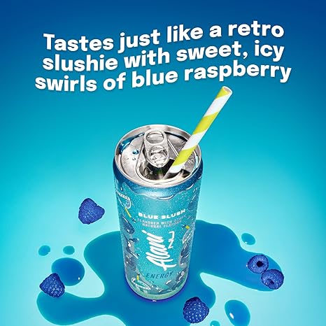 Alani Nu BLUE SLUSH, Sugar Free, Low Calorie Energy Drinks, 200mg Caffeine, Biotin, B Vitamins, Zero Sugar, 10 Calories, 12 Fl Oz Cans, 24 Pack