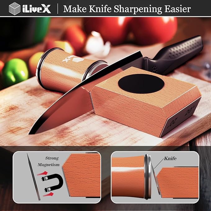 Rolling Knife Sharpener – Kitchen & Pocket Knife Sharpening Kit with Sharpening Stone – Work Sharp Roller Sharpener, Afilador de Cuchillos – Kitchen Gadget & Tool