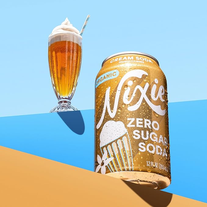 Nixie Organic Zero Sugar Soda, Cream Soda, Organic, 0 Sugar, 0 Calories, Healthy Soda Pop, Non-GMO, Caffeine Free, 12oz Cans (12 Pack)