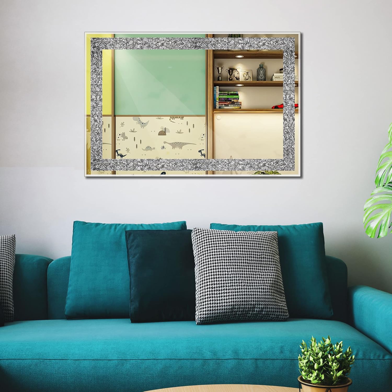 Ruomeng Wall Mirror Rectangular Crystal Crush Diamond Mirror for Home Decoration Accent Mirror for Bathroom, Entryway and Bedroom, 24" x 36"