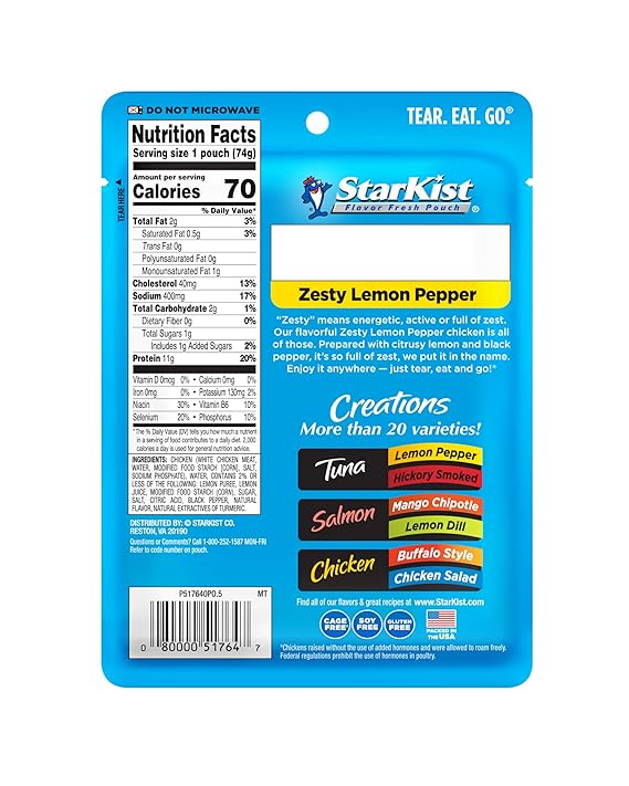StarKist Chicken Creation Zesty Lemon Pepper - 2.6 oz Pouch (Pack of 12)
