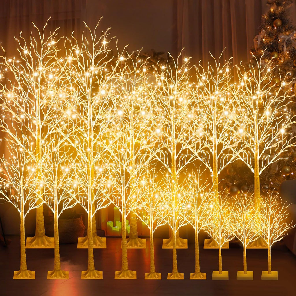 16 Pcs Lighted Birch Tree 8 Modes Christmas Artificial LED Warm White Lights Birch Tree for Indoor and Outdoor Home Decor Thanksgiving Holiday Decoration (2ft 3ft 4ft 5ft 6ft)