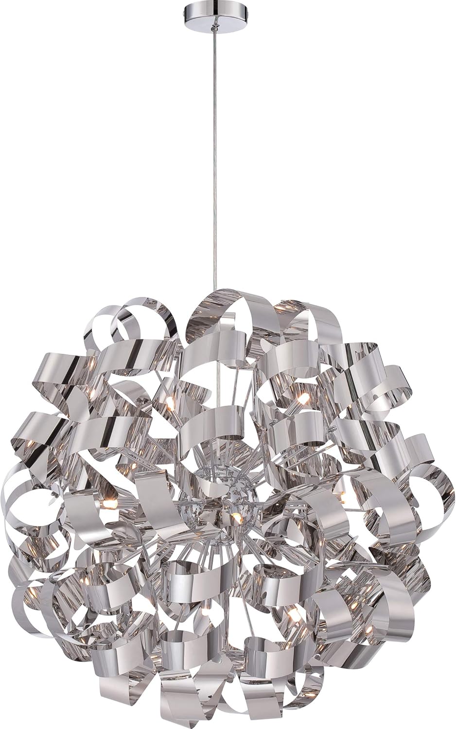 Quoizel RBN2831C Ribbons Curved Metal Foyer Pendant Ceiling Lighting, 12-Light, Xenon 480 Watts, Polished Chrome (31"H x 31"W)