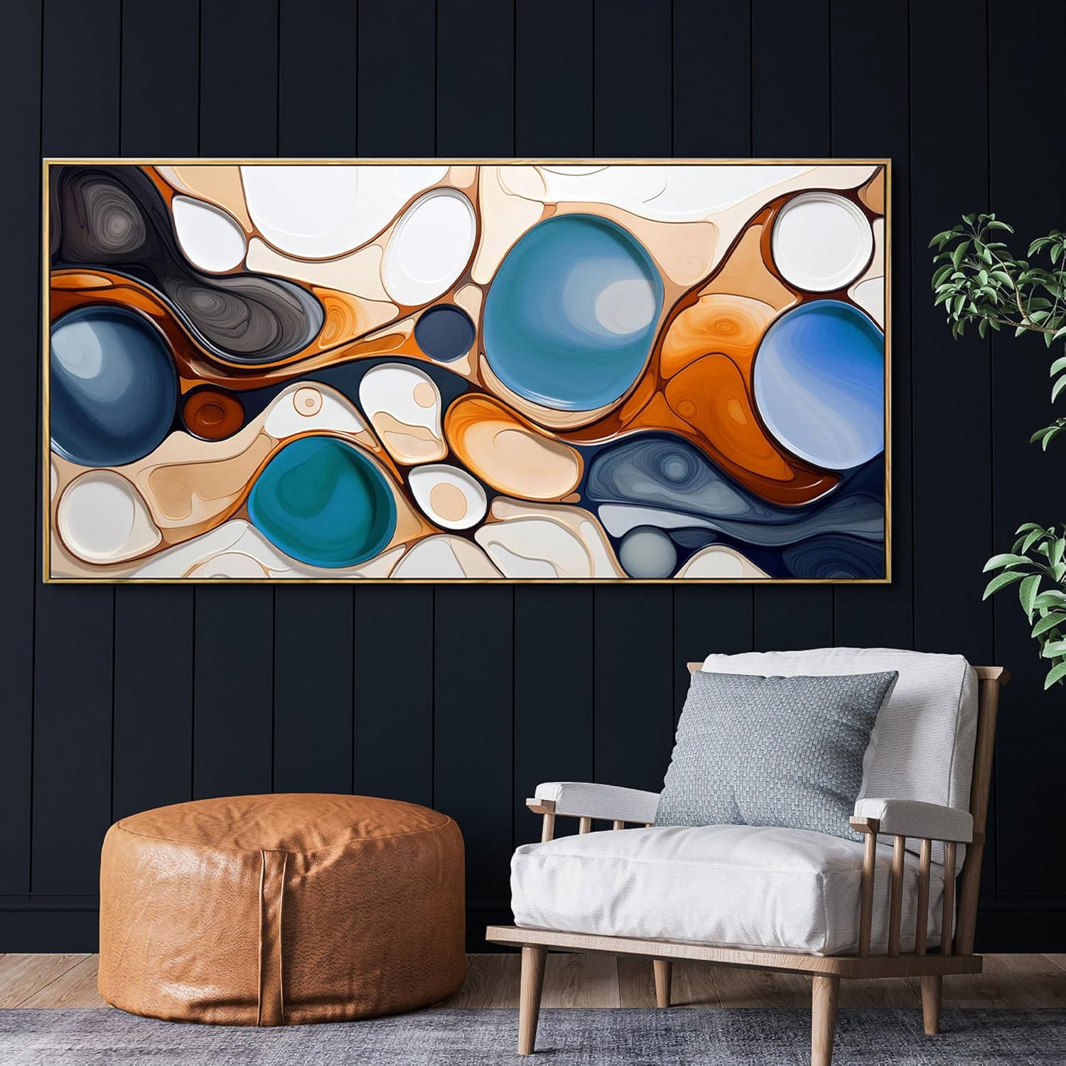 yiijeah Large Paintings for Living Room - Abstract Canvas Picture Boho Minimalism Modern Oversized Wall Decor Blue and Orange Prints Wall Decor for Office Bedroom Home Decoration - 58x29 Inches