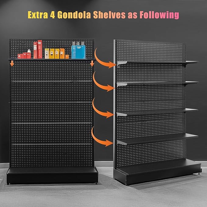 Eastern Tree Pegboard Display Stand, 4x6.5 Feet Gondola Retail Shelving Wall Display for Convenient Grocery Office Supply or Retail Stores, Standing Peg Board Display Rack with 30 Hooks