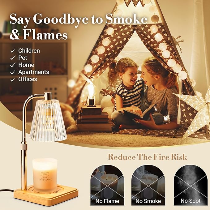 Marycele Candle Warmer Lamps 2 Pack, Electric Wax Warmer Lamp with Timer for Jar Candles, Aesthetic Home Decor, Housewarming Gifts for Women, Adjustable Height Clear