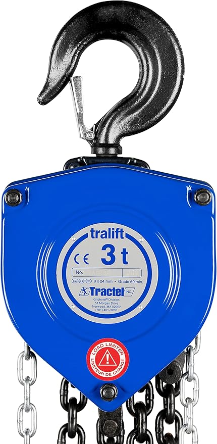 Tractel Tralift 3 Ton Manual Chain Hoist | 6000 lbs Capacity | 10 ft Steel Chain | Industrial-Grade Steel for Construction, Workshops, Garages | Model 19749