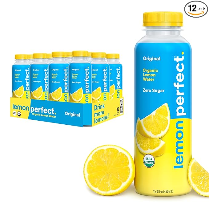 Lemon Perfect Original, Flavored Lemon Water, Organic, Zero Sugar, Healthy Hydration Drinks, 15.2 fl oz Bottles (12-Pack)