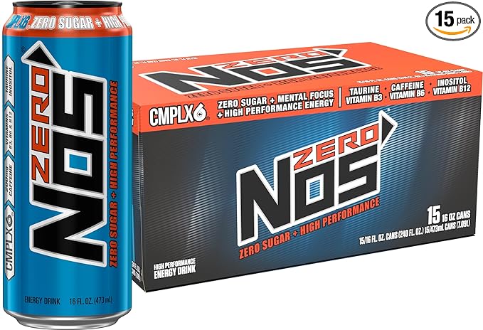 NOS Zero Sugar: High Performance Energy Drink. 16 Fl oz (Pack of 15)