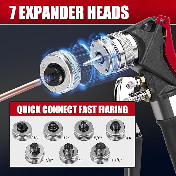 Hydraulic Swaging Tool, HVAC Copper Tubing Expander with 7 Pipe Expanding Jaws, 3/8 to 1-1/8 Inch, Pipe Cutter, Deburring Tool, Chamfering Tool for Soft Copper and Aluminum Pipes