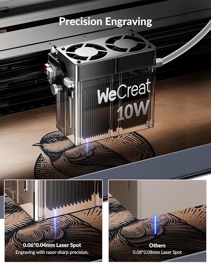 WECREAT Vista 10W Laser Engraving Machine with 9-in 1 Rotary, Smart HD Camera, Compact Diode Desktop Laser Engraver for Beginners DIY Hobbyist Wood Leather Glass Metal Jewelry Gifts Making